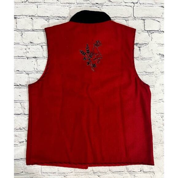 Vintage Life Style Classic Vest Red Embroidered Reindeer Button Wool Christmas - Picture 6 of 11